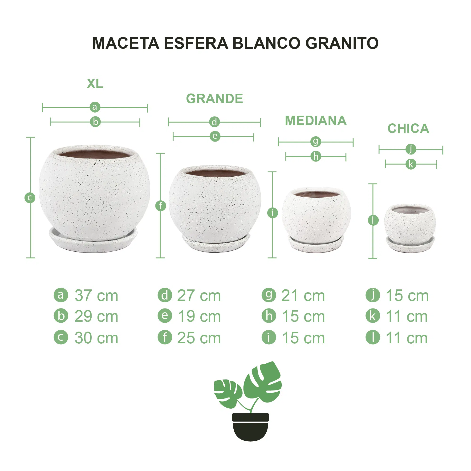 Macetas Cerámica Esfera Granito Blanco - Imagen 3