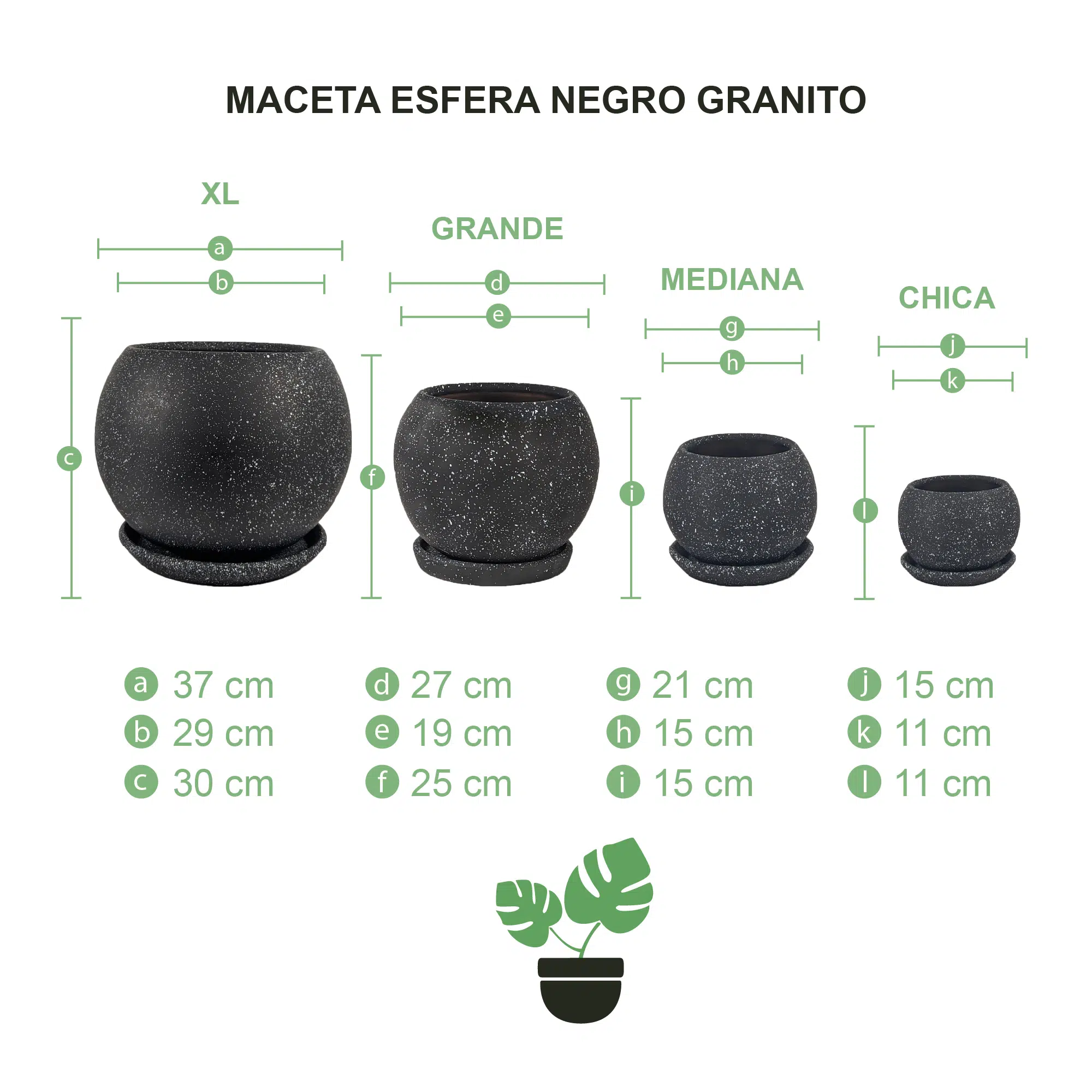 Macetas Cerámica Esfera Granito Negro - Imagen 3