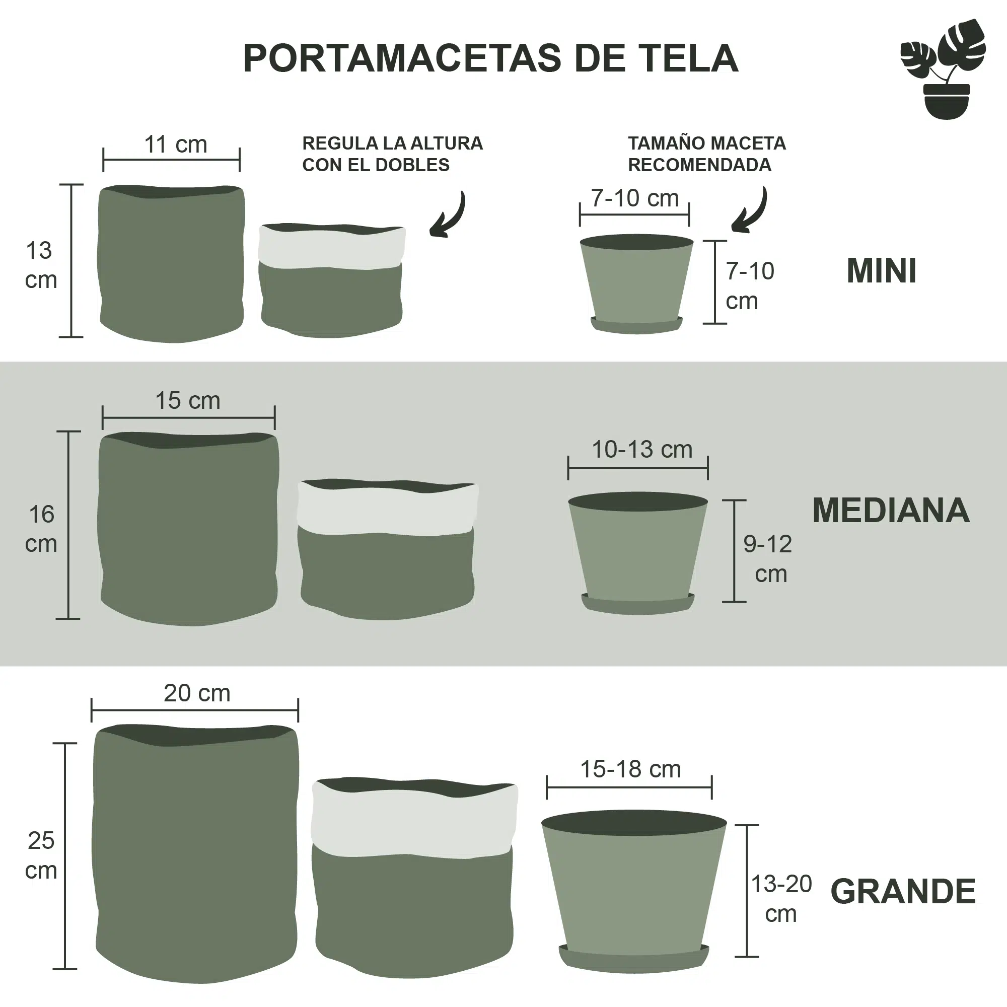 Porta maceta de Tela para plantas Terra| 11 a 20cm - Imagen 5