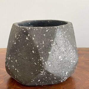 Maceta base geométrica de terrazo negro + planta | 22 cm