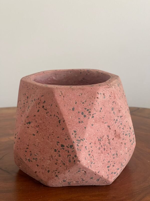 Maceta base geométrica de terrazo rosada + planta | 22 cm