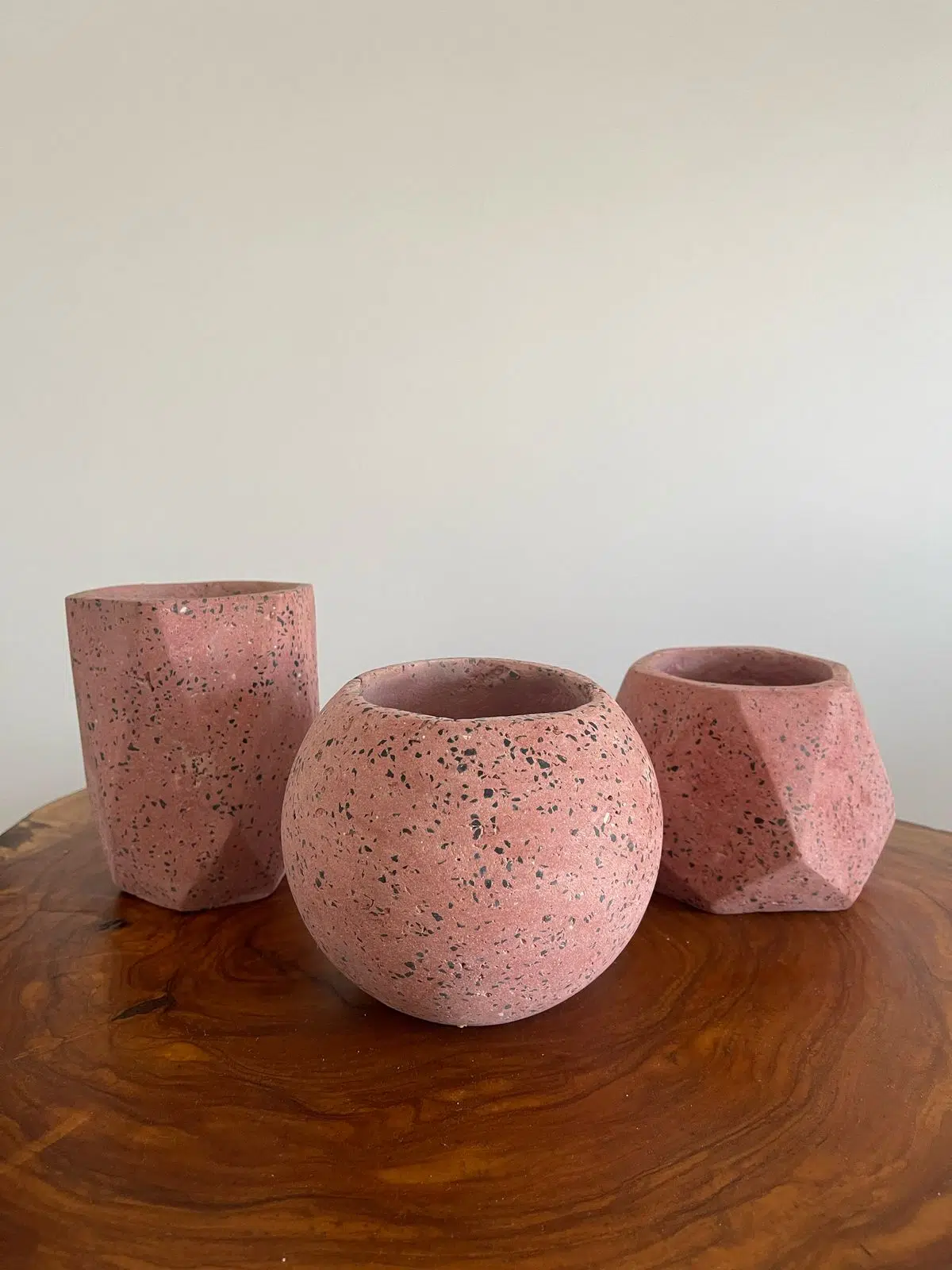 Maceta base geométrica de terrazo rosada + planta | 22 cm - Imagen 2
