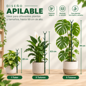 TUTOR APILABLE PARA PLANTA PACK x 5 TUTORES + CINTA VELCRO | HASTA 98cm - Imagen 4